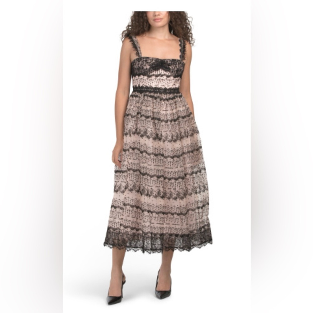 CINQ A SEPT Silk Fen Dress Blush /Black  Pleated Babydoll Dress Blush/Black /12
